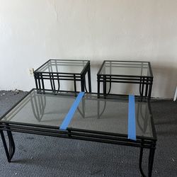 Glass Coffee Table and End Tables Black Metal