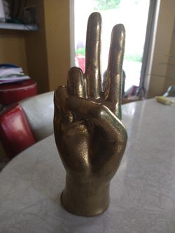 Gold Peace Sign Hand 10 Inches Tall