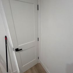 Double Panel Solid Wood Pre hung Door With Luxury Black Hinges, Handle And Stopper  