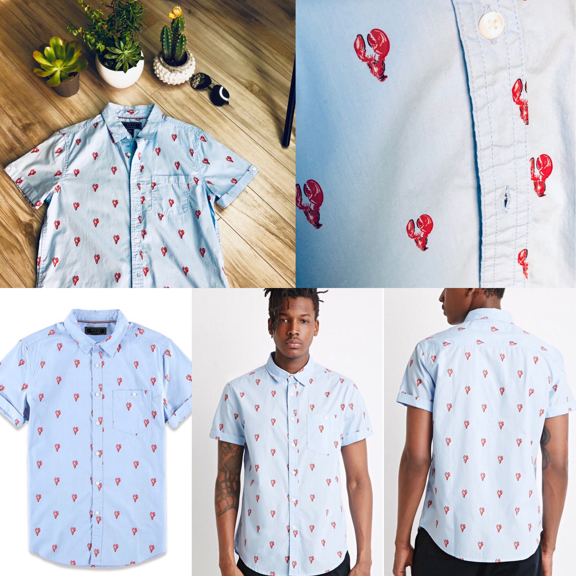 Men’s lobster 🦞 Oxford short sleeve button up shirt