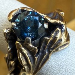 Natural 14 K yellow gold unheated, Montana blue sapphire ring