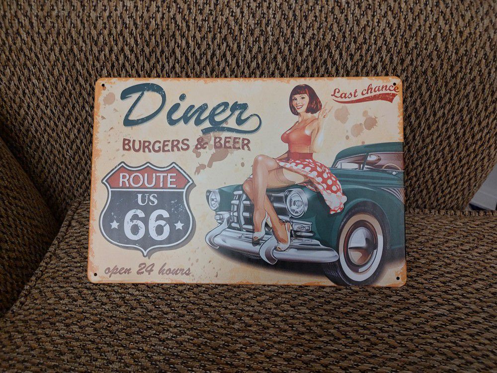 ROUTE 66 METAL SIGN.  12" X 8".  NEW.  PICKUP ONLY