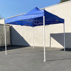 BRAND NEW $110 Heavy-Duty 10x10 ft Popup Canopy Tent Instant Shade w/ Carry Bag Rope Stake, White/Blue