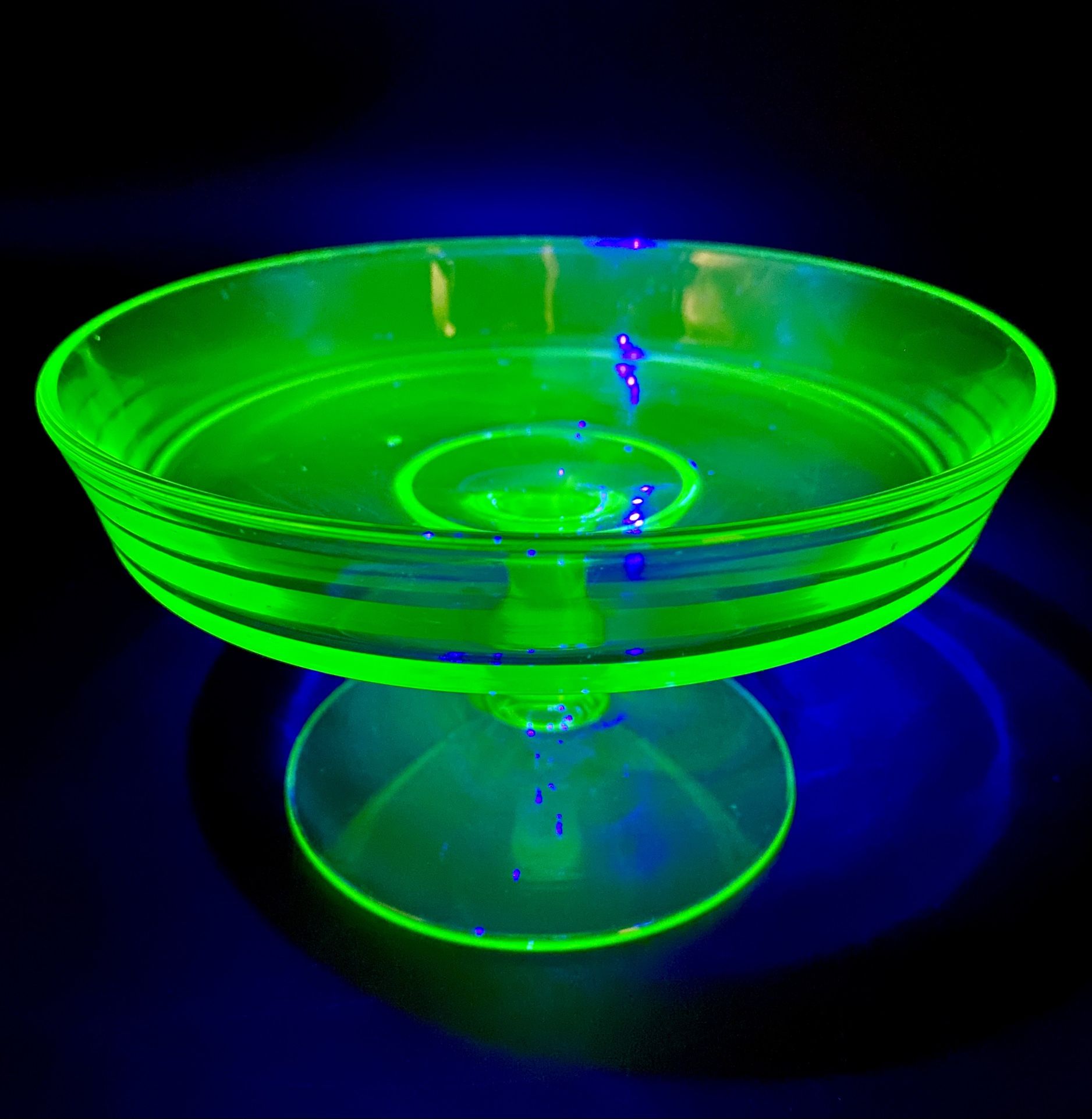 Vintage Green Uranium Depression Glass Pedestal Candy Dish