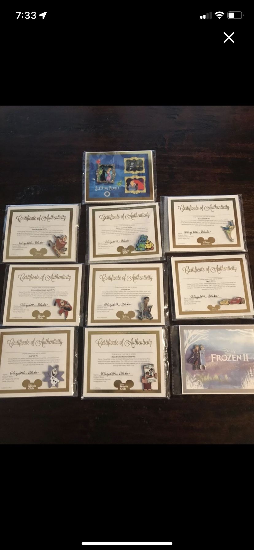 New Set Of 10 Disney Limited Edition Trading Pins & Certificates