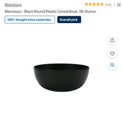 Mainstays, Black Cereal Bowl Round , 38 oz. , New 