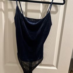 BCBG MaxAzria Navy Blue Velvet Bodysuit 