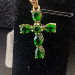 Beautiful Gold Cross With Green Stones