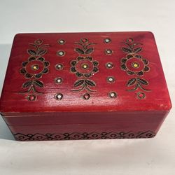 Hand Crafted And painted Vintage Polish Floral Trinket Jewelry Box /chest Folk Art Poland Boho