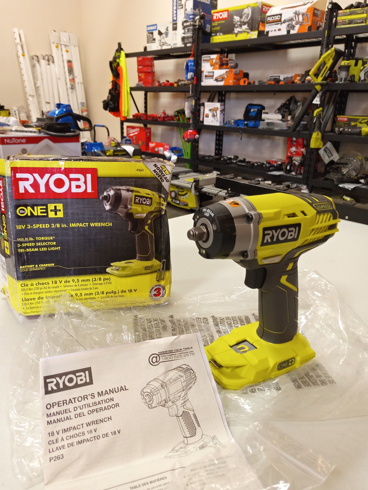 NEW RYOBI 18 VOLT 3 SPEED 3/8" IMPACT WRENCH 150 FT LB TORQUE (TOOL ONLY)!
