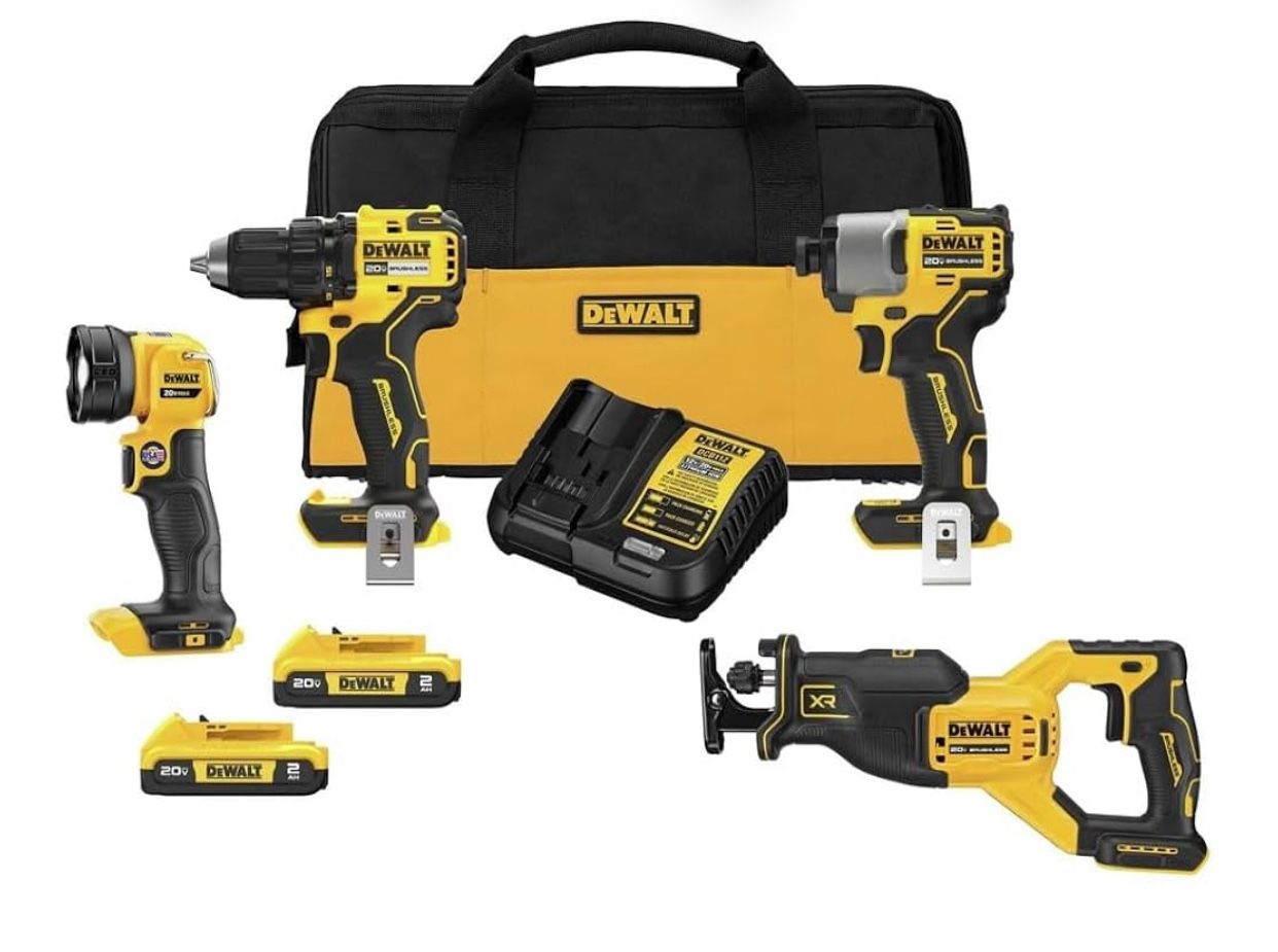 Dewalt DCK427D2 20V MAX Brushless Lithium-Ion Cordless 4-Tool Combo Kit with 2 Batteries (2 Ah)