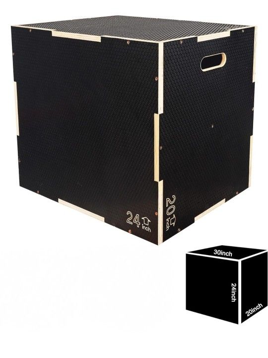 3 in 1 Non-Slip Wooden Plyo Box Plyometric Box Jumping Exercise, 20"×24"×30"
