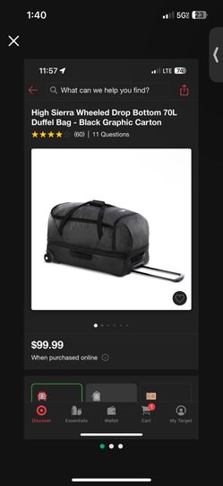 High Sierra Wheeled Drop Bottom 70L Duffel Bag - Black Graphic Carton