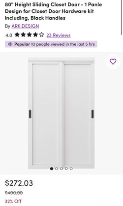 48” x 80" Height Sliding Closet Door - 1 Panle Design for Closet Door Hardware kit including, Black Handles