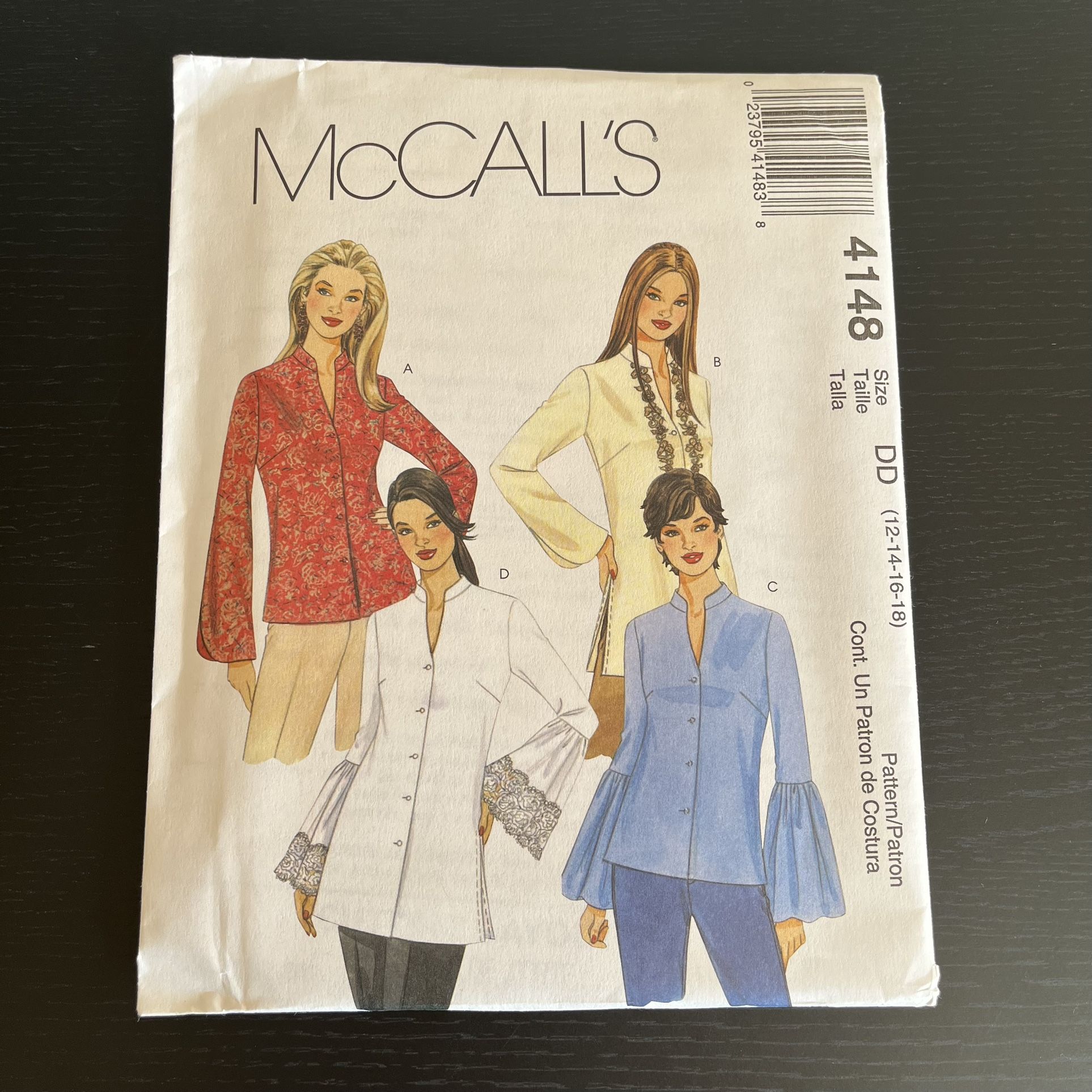 McCalls Sewing Pattern 4148 Size 12 - 18 Tops Tunics 2003