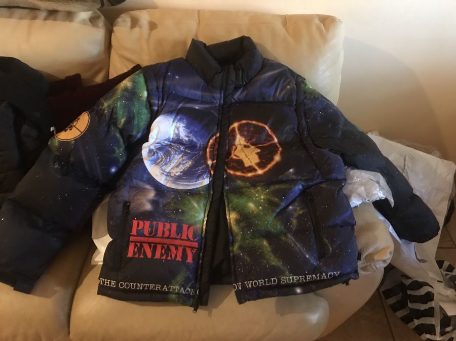 Supreme public enemy puffy jacket