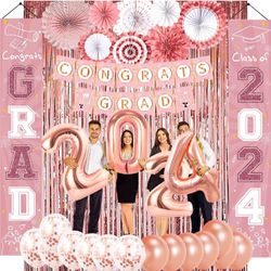 Graduation Decorations 2024 - Rose Gold Graduation Party Decorations Supplies Include Congrats Grad Banners