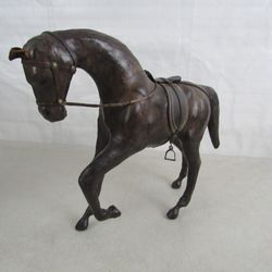 Vtg Leather Covered Horse Figure With English Saddle 13" Length


