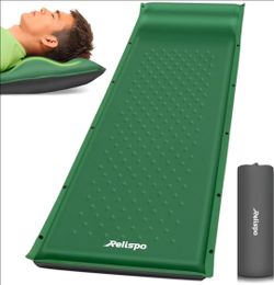 Relispo Self Inflating Camping Sleeping Pad 75" x 25" with Built-In Pillow