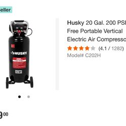 Husky 20 Gal. 200 PSI Oil Free Portable Vertical Electric Air Compressor