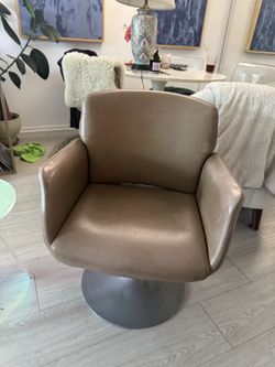 Mid Century Swivel Beige Leather Chair
