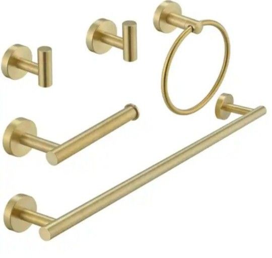 BWE
5-Piece Bath Hardware with Towel Bar Towel Hook Toilet Paper Holder and Towel Ring Set in Brushed Gold