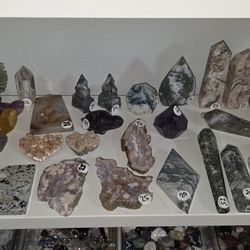 Assorted Crystal Carvings And Towers