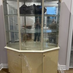 Beautiful Italian China Cabinet With Glass Shelf And Mirror Back Wall 