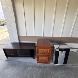 AC Unit + TV Stand + Solid Oak Wood Furniture Vintage Brass 2 Drawers Dresser or filing cabinet