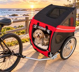 Red & Black Pet Bike Trailer – Bicycle Carrier for Dogs & Cats