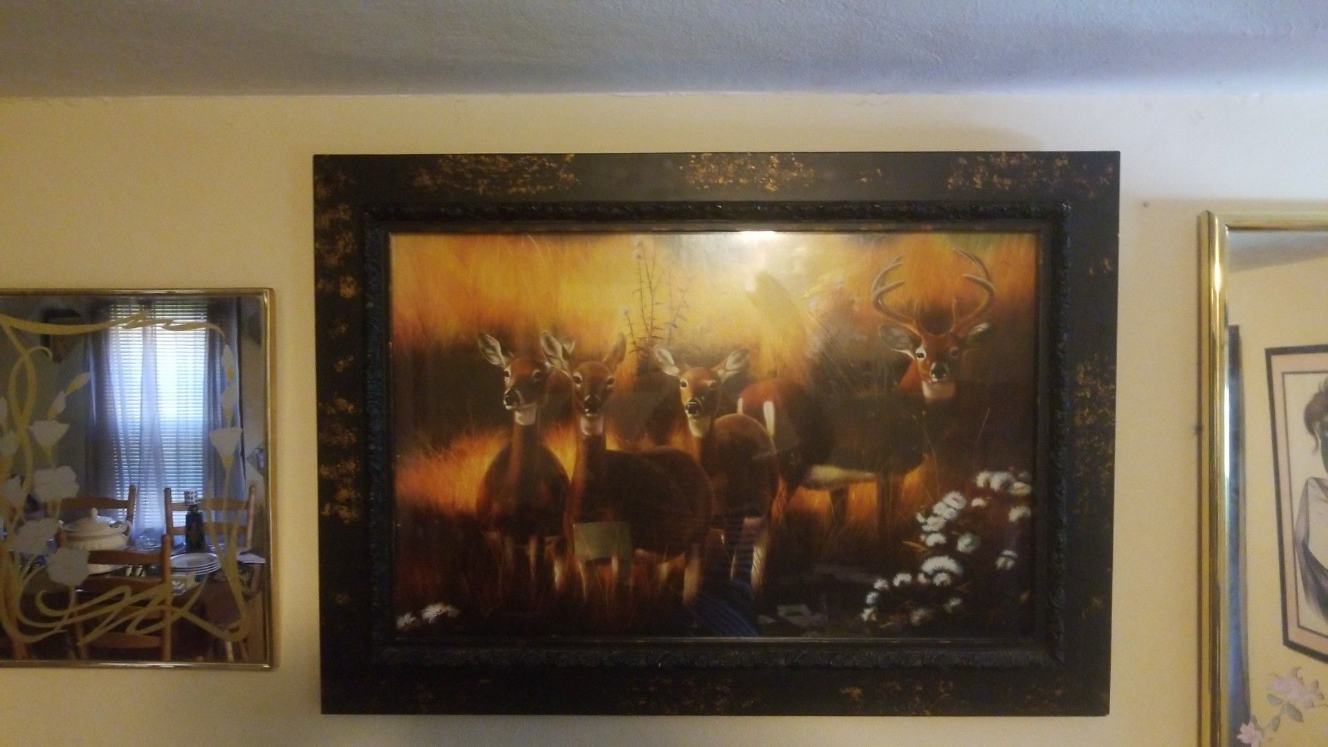 41" x 28" Beautiful Framed Deer Painting/Picture