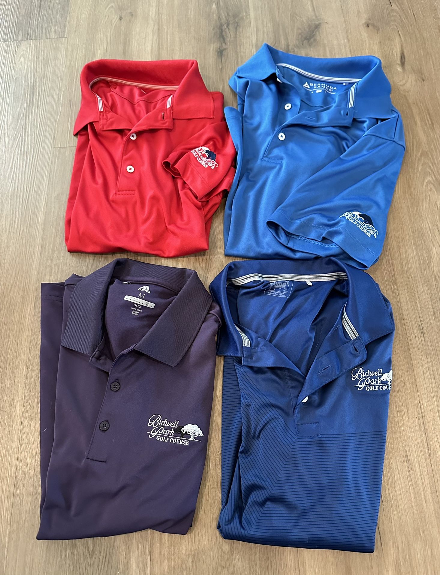 4 Men’s  Polo Sri Fit Golf Shorts w/ Bidwell Golf Course Emblem, Sz. Medium