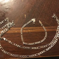 Silver 925 Necklace Bracelet Set Unisex