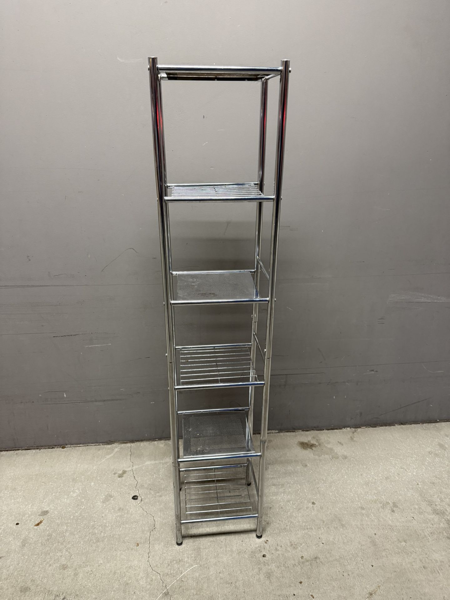 Metal storage shelf.