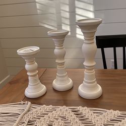3 White Candle Holders 