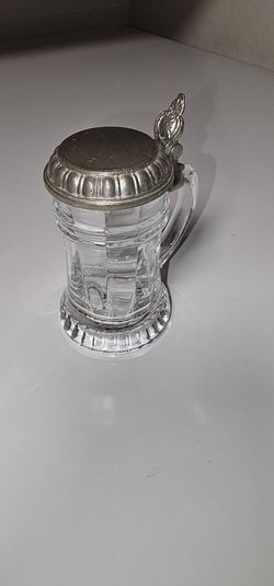 rare antique miniature mini German glass pewter lidded beer stein mug tankard