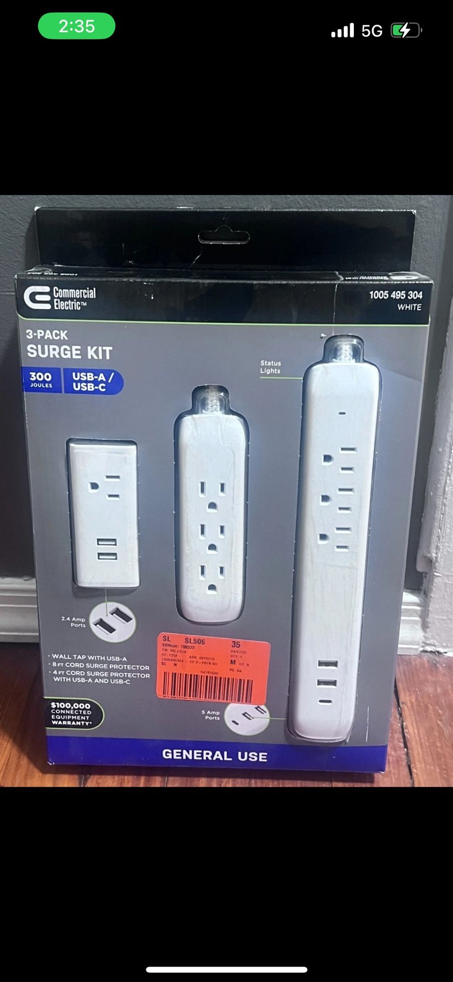 Commercial Electric 4 ft. Multiple Outlet and Wall Mounted Surge Protector Set