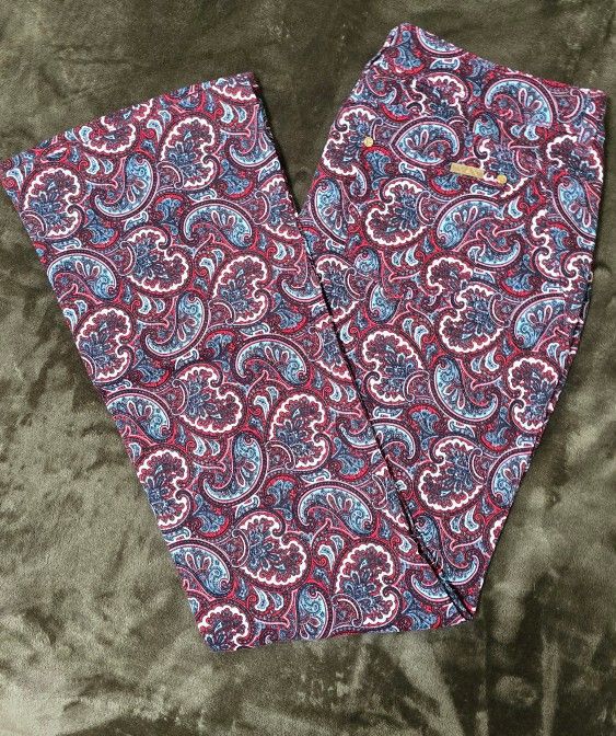 IMAN Women's Zip Up Boot Cut Paisley Pants Dark Red Size 14
