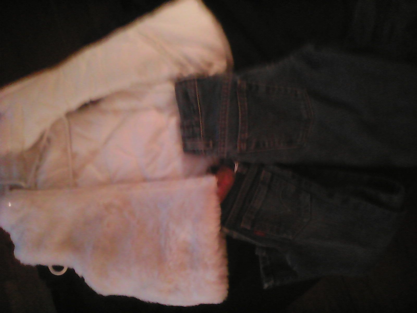 White faux fur reversible vest with pockets + 2 pair size toddler 4 Levis 1slim & 1with adjustable waist like new