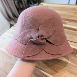 Nine West Pink  Wool Felt Flower Detail Cloche Hat One Size 