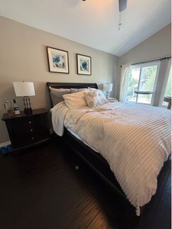 Queen size bed frame and two nightstands