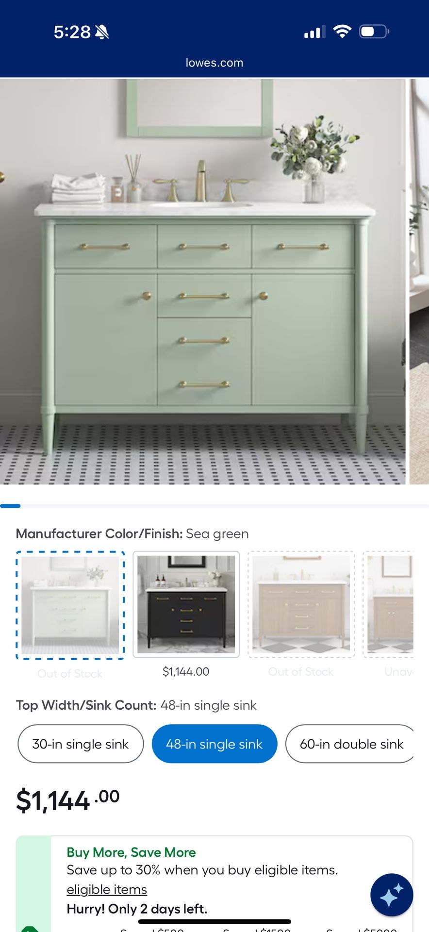 48-in Bathroom Vanity with White Engineered Stone