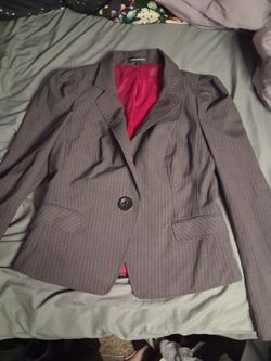 Gray Pinstripe Blazer with Pink Lining
