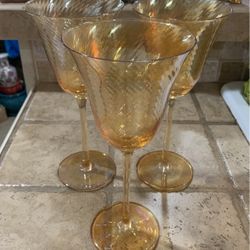 Vintage Wine Glasses Amber/Orange Color