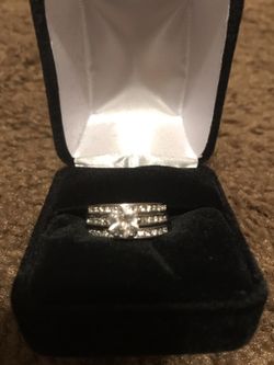 Women's 925 sterling silver 3-1 cubic zirconia wedding band ring set size 8