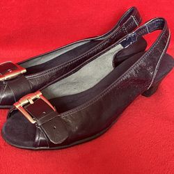 AEROSOLES BRIGADE LEATHER SLINGBACK WOMENS SANDAL SHOES BLACK Size 11 ‼️ NEW - NO BOX ‼️ Has Some Shelf Wear -- See Pics 