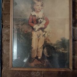 ANTIQUE WOOD GILT GESSO FRAME ART NOVEAU W/ MASTER SIMPSON LITHOGRAPH VINTAGE