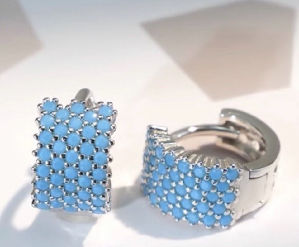 925 Sterling Silver Turquoise Hoop, Earings