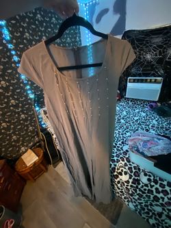 Light Gray Beaded Short Sleeve Dress