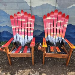 Painted Ski Chair With Binding Cupholder